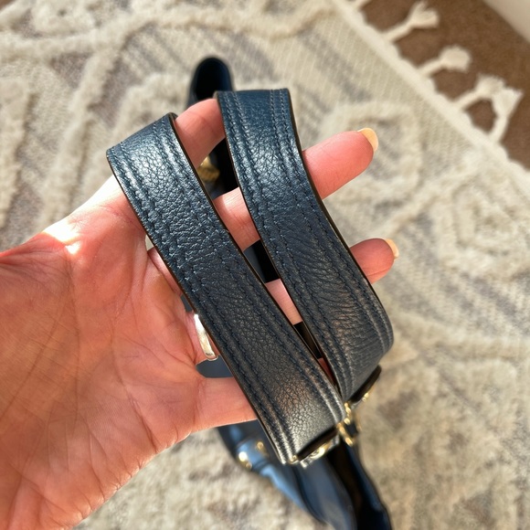 MICHAEL KORS Gold Studded Navy Blue Leather Side Pocket Shoulder Bag Purse - Picture 5 of 8